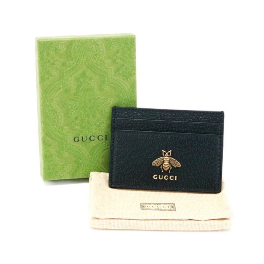 Gucci Black Leather Card Holder with Gold Bee Emblem - Picture 4 of 4